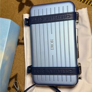 D.I.O.R Rimowa Metallic Blue Bag Wallet with Strap